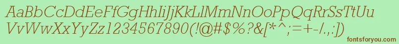 Fonte AstuteLightSsiLightItalic – fontes marrons em um fundo verde