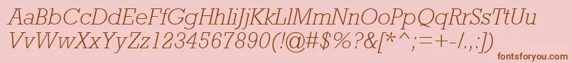 Fonte AstuteLightSsiLightItalic – fontes marrons em um fundo rosa