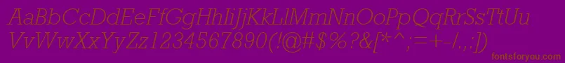 Fonte AstuteLightSsiLightItalic – fontes marrons em um fundo roxo