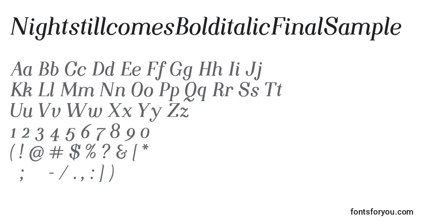 A fonte NightstillcomesBolditalicFinalSample – alfabeto, números, caracteres especiais