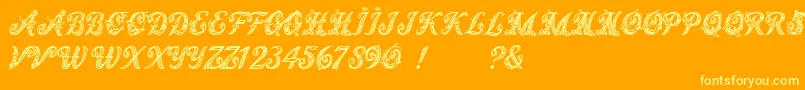 MagicFleuronsNc-Schriftart – Gelbe Schriften auf orangefarbenem Hintergrund