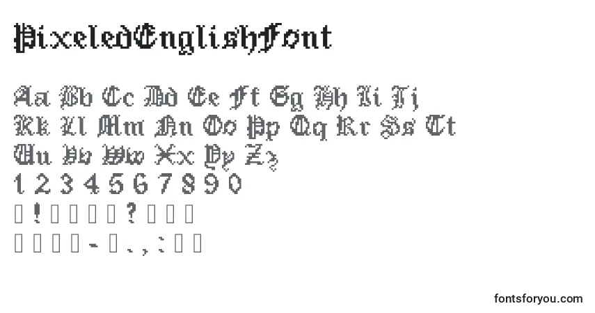 Schriftart PixeledEnglishFont – Alphabet, Zahlen, spezielle Symbole