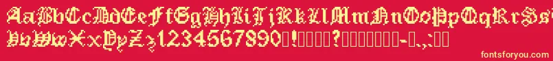 PixeledEnglishFont-fontti – keltaiset fontit punaisella taustalla