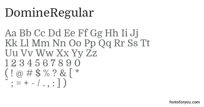 DomineRegular-fontti – aakkoset, numerot, erikoismerkit