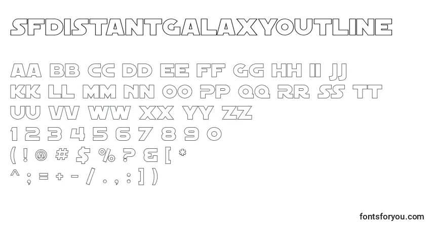 A fonte SfDistantGalaxyOutline – alfabeto, números, caracteres especiais