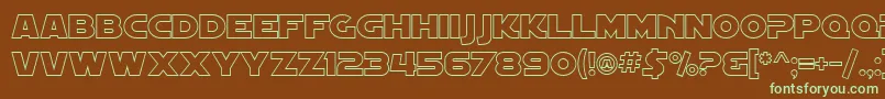フォントSfDistantGalaxyOutline – 緑色の文字が茶色の背景にあります。