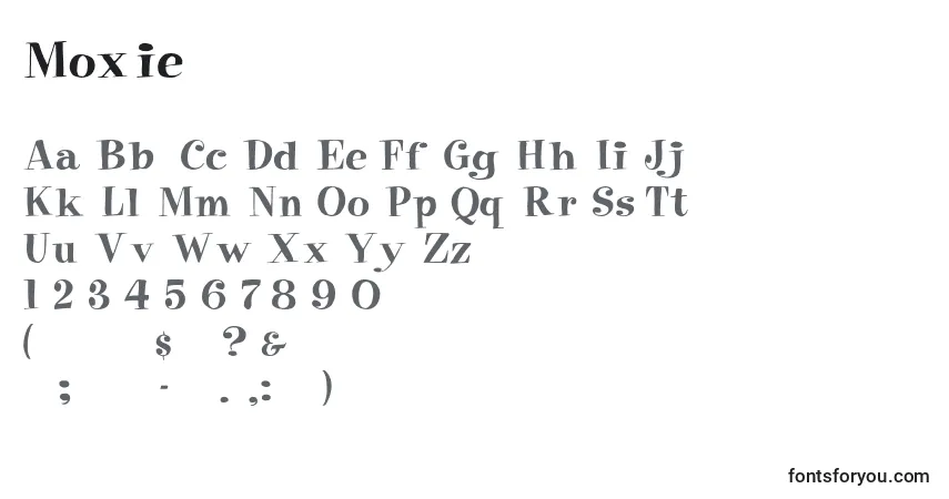 A fonte Moxie – alfabeto, números, caracteres especiais