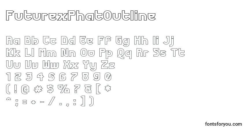Schriftart FuturexPhatOutline – Alphabet, Zahlen, spezielle Symbole