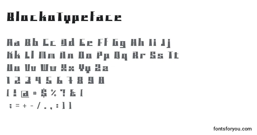 A fonte BlockoTypeface – alfabeto, números, caracteres especiais
