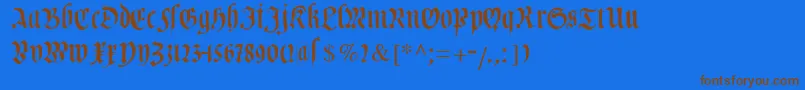 フォントCuxhavenfraktur – 茶色の文字が青い背景にあります。