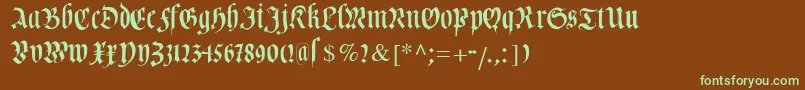 フォントCuxhavenfraktur – 緑色の文字が茶色の背景にあります。