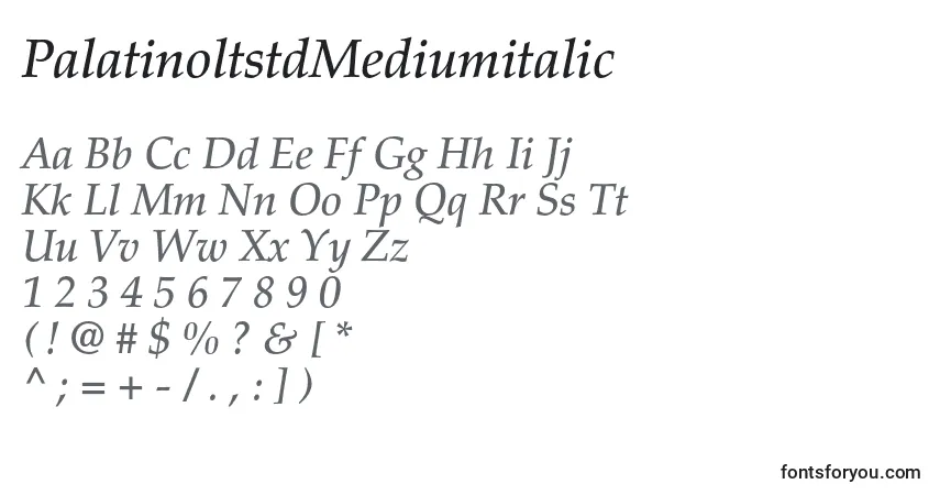A fonte PalatinoltstdMediumitalic – alfabeto, números, caracteres especiais