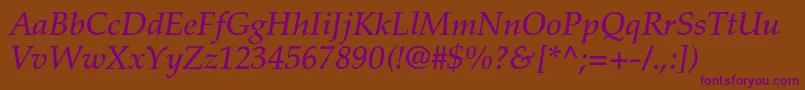 PalatinoltstdMediumitalic Font – Purple Fonts on Brown Background
