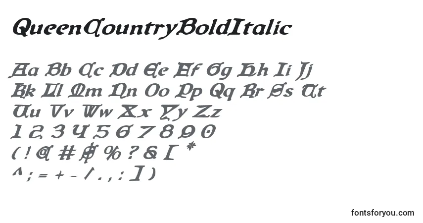 QueenCountryBoldItalic-fontti – aakkoset, numerot, erikoismerkit
