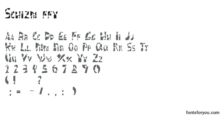 Czcionka Schizm ffy – alfabet, cyfry, specjalne znaki