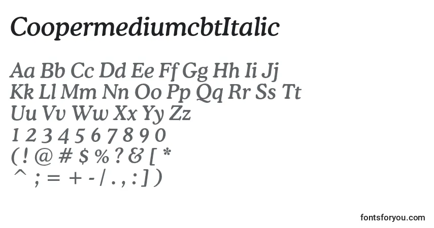 A fonte CoopermediumcbtItalic – alfabeto, números, caracteres especiais