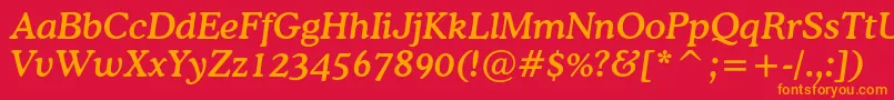 CoopermediumcbtItalic-Schriftart – Orangefarbene Schriften auf rotem Hintergrund
