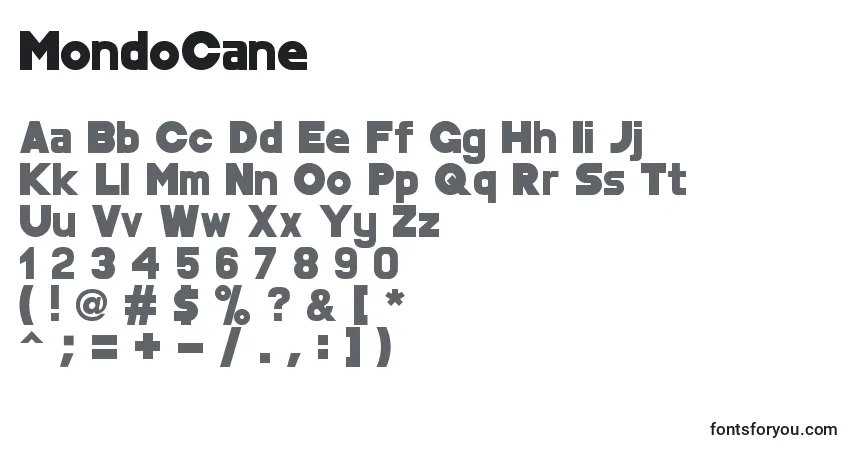 Czcionka MondoCane – alfabet, cyfry, specjalne znaki