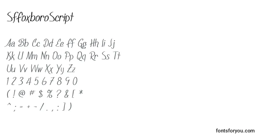 Czcionka SfFoxboroScript – alfabet, cyfry, specjalne znaki