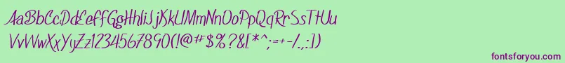 Fonte SfFoxboroScript – fontes roxas em um fundo verde