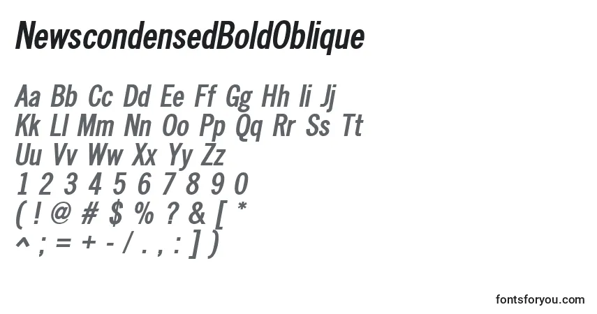 Czcionka NewscondensedBoldOblique – alfabet, cyfry, specjalne znaki