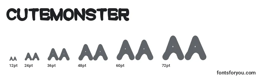 sizes of cutemonster font, cutemonster sizes