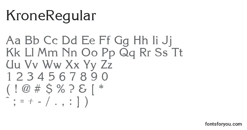 Czcionka KroneRegular – alfabet, cyfry, specjalne znaki