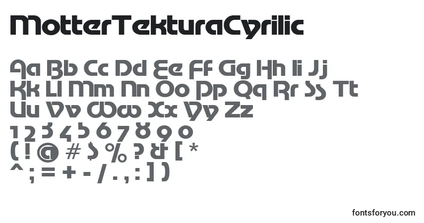 A fonte MotterTekturaCyrilic – alfabeto, números, caracteres especiais