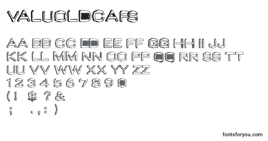 Schriftart Valuoldcaps – Alphabet, Zahlen, spezielle Symbole