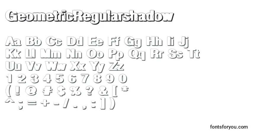 Czcionka GeometricRegularshadow – alfabet, cyfry, specjalne znaki