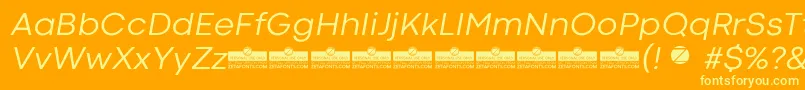 CodecColdNewsItalicTrial-Schriftart – Gelbe Schriften auf orangefarbenem Hintergrund