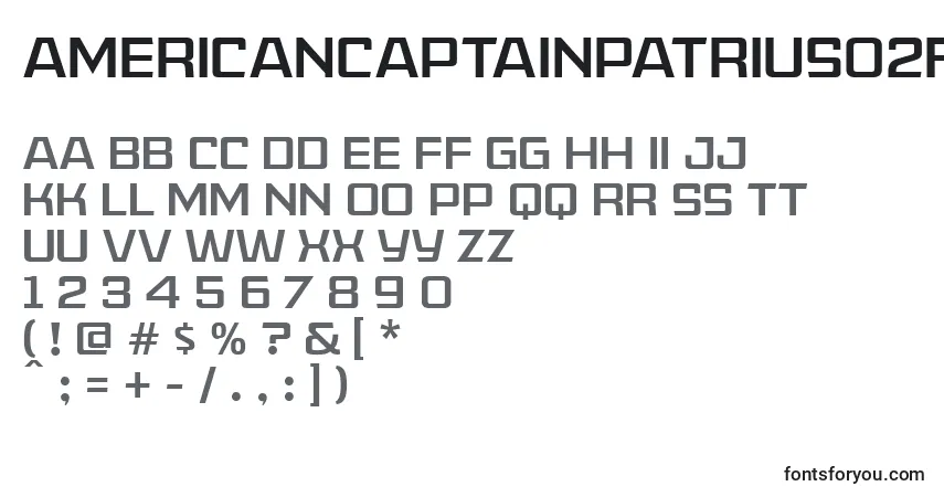 A fonte AmericanCaptainPatrius02Fre (18212) – alfabeto, números, caracteres especiais