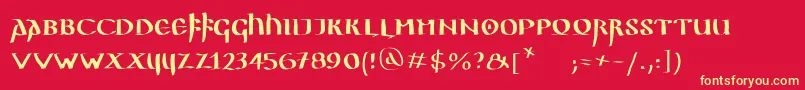 Ggothiquemk-Schriftart – Gelbe Schriften auf rotem Hintergrund