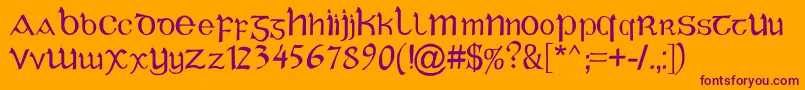 CelticGaelige-Schriftart – Violette Schriften auf orangefarbenem Hintergrund