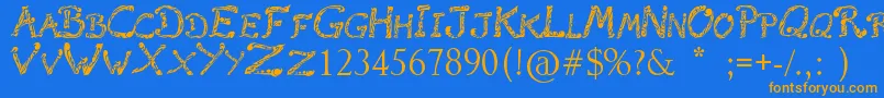 フォントRaslaniTribal – オレンジ色の文字が青い背景にあります。