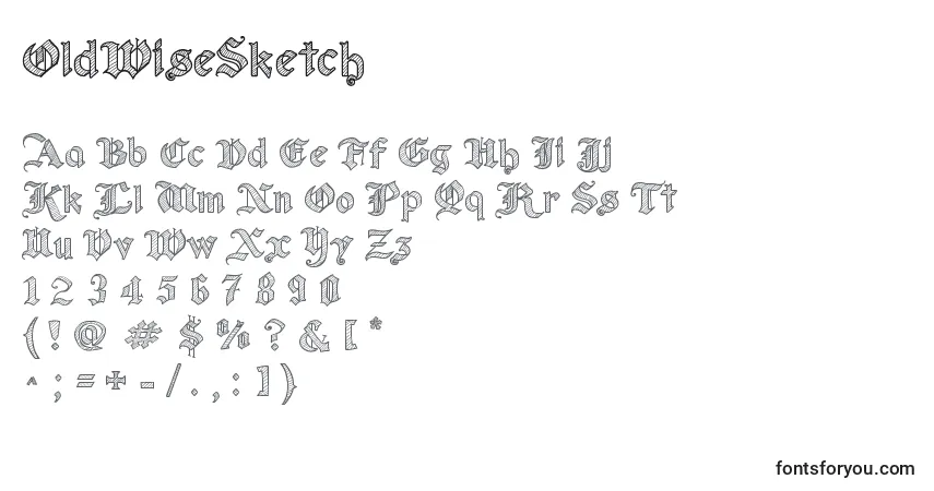 Schriftart OldWiseSketch – Alphabet, Zahlen, spezielle Symbole