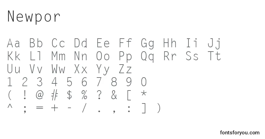 Czcionka Newpor – alfabet, cyfry, specjalne znaki