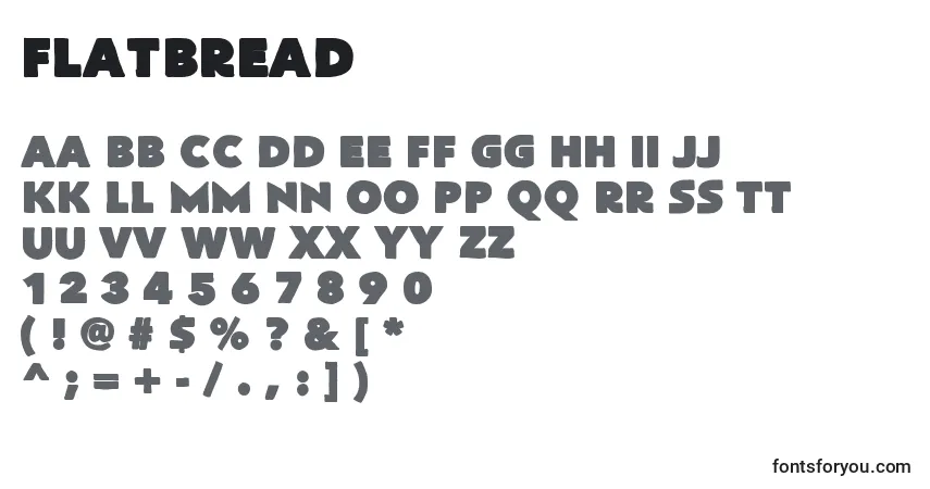 A fonte Flatbread – alfabeto, números, caracteres especiais