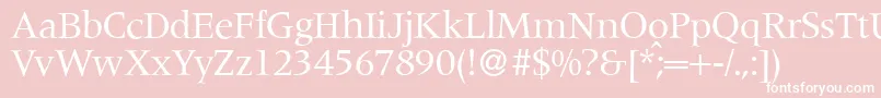 M690RomanRegular-fontti – valkoiset fontit vaaleanpunaisella taustalla