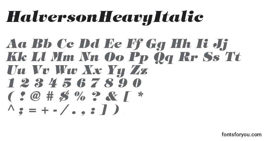 Шрифт HalversonHeavyItalic – алфавит, цифры, специальные символы