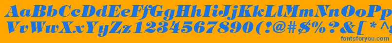 HalversonHeavyItalic-Schriftart – Blaue Schriften auf orangefarbenem Hintergrund