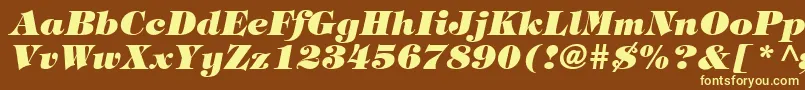 HalversonHeavyItalic-Schriftart – Gelbe Schriften auf braunem Hintergrund