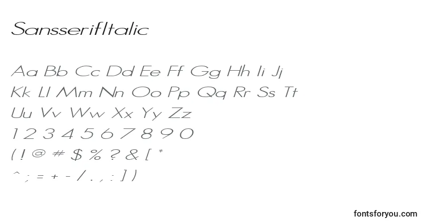Fuente SansserifItalic - alfabeto, números, caracteres especiales