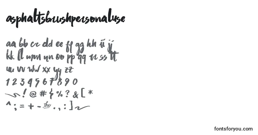 A fonte AsphaltsBrushPersonalUse – alfabeto, números, caracteres especiais