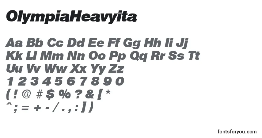 A fonte OlympiaHeavyita – alfabeto, números, caracteres especiais
