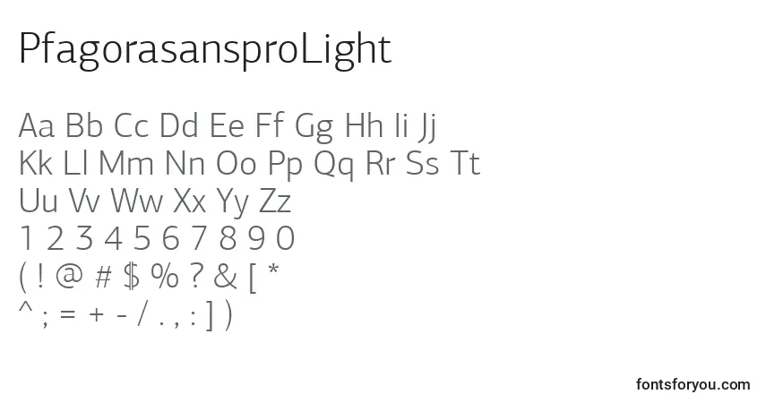 Шрифт PfagorasansproLight – алфавит, цифры, специальные символы