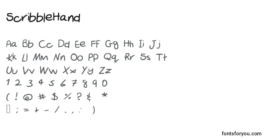 Schriftart ScribbleHand – Alphabet, Zahlen, spezielle Symbole