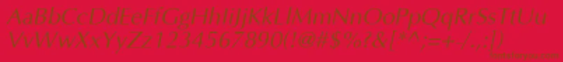 OptimaCyrItalic-Schriftart – Braune Schriften auf rotem Hintergrund