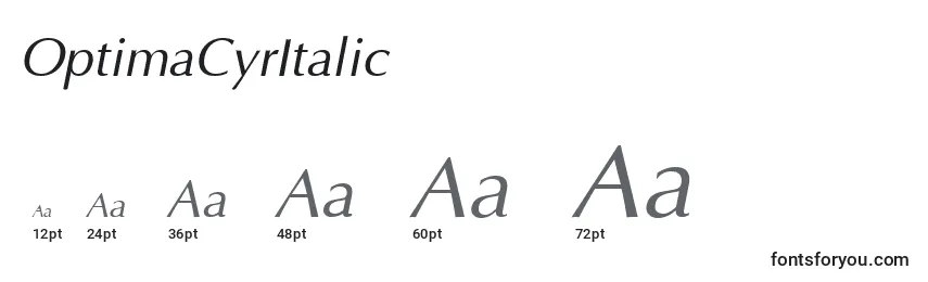 Размеры шрифта OptimaCyrItalic