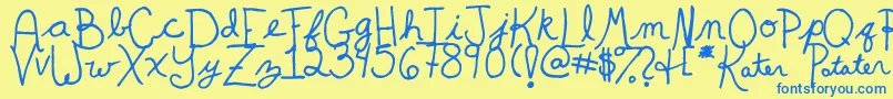 Fonte KaterPotater – fontes azuis em um fundo amarelo